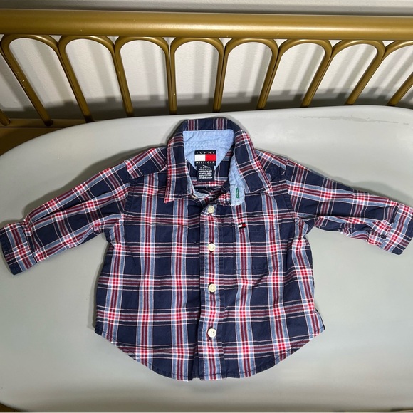 Tommy Hilfiger baby button down Plaid Shirt Red and Blue 100% cotton like new - Picture 1 of 5